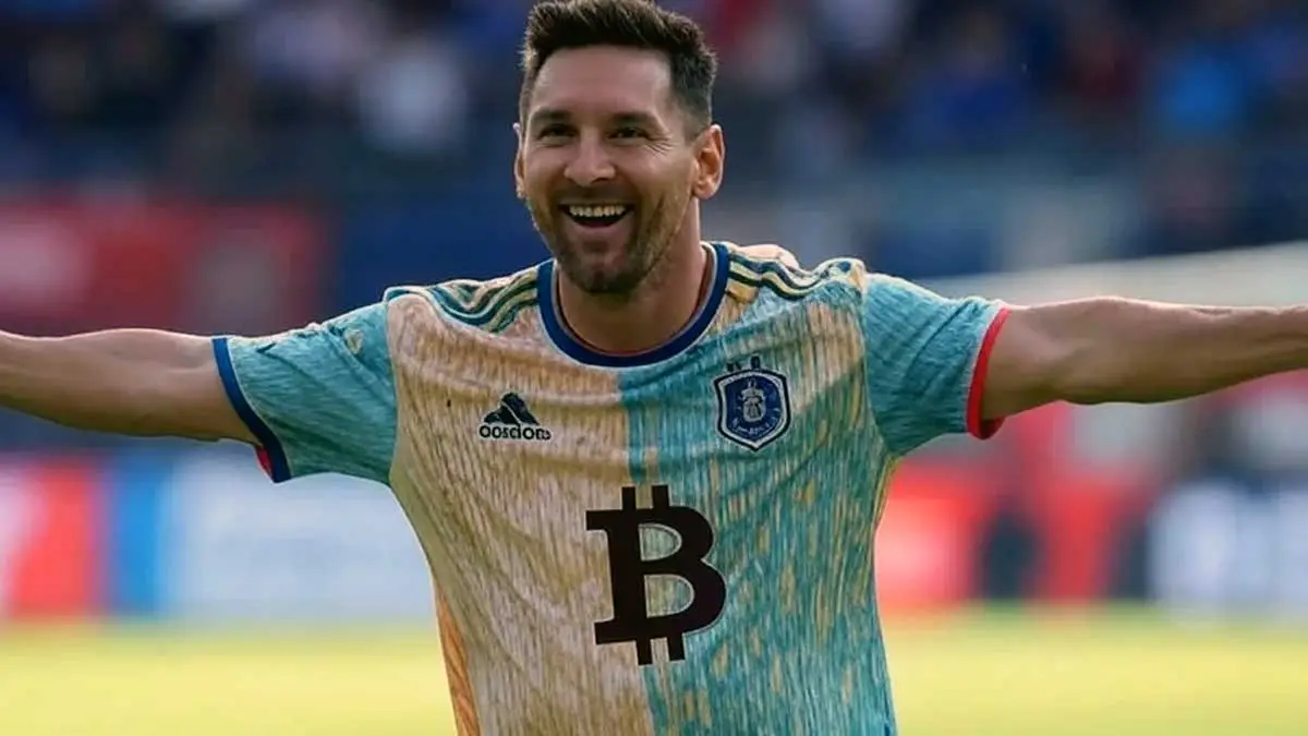 Lionel Messi con una camiseta con el logo de Bitcoin 