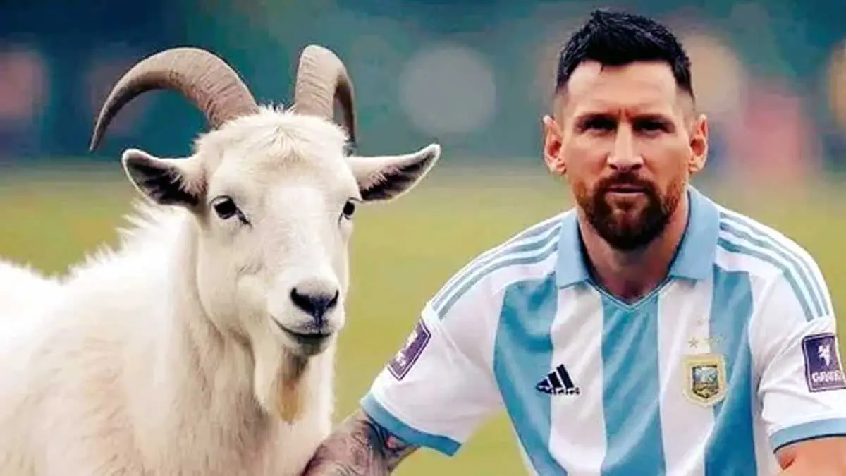 Lionel Messi y la cabra, una referencia al concepto GOAT