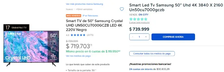 Los precios de un televisor Samsung, según cada plataforma