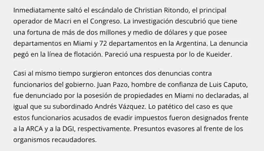 Fragmento de la nota de Página 12 compartida por Cristina Kirchner