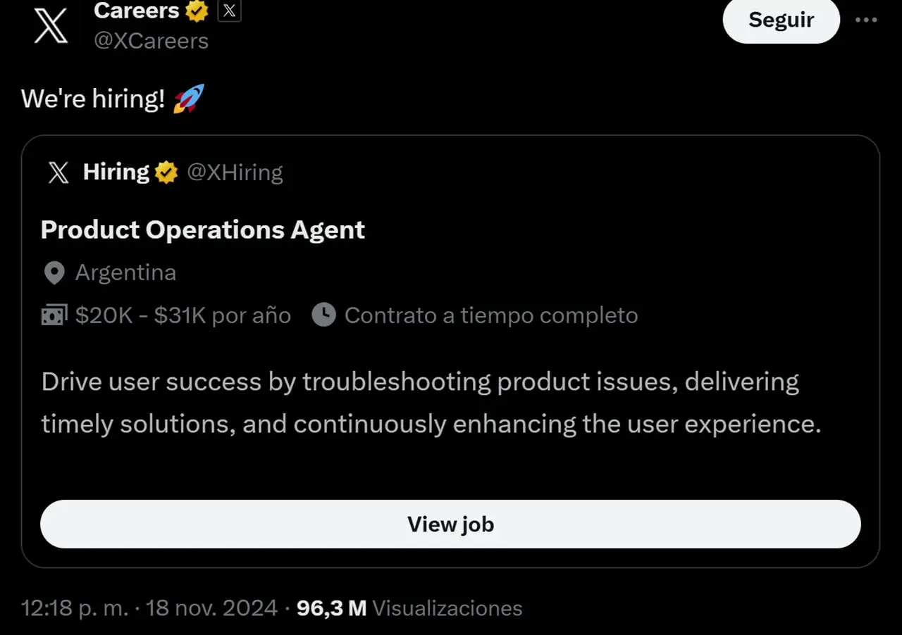 La vacante laboral de X para argentinos sigue disponible todavía.
