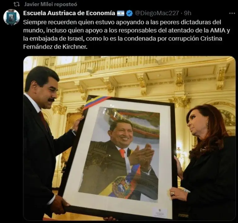 El posteo de Javier Milei contra Cristina Kirchner