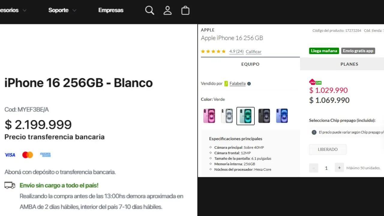 Los precios en Argentina y Chile de un mismo iPhone