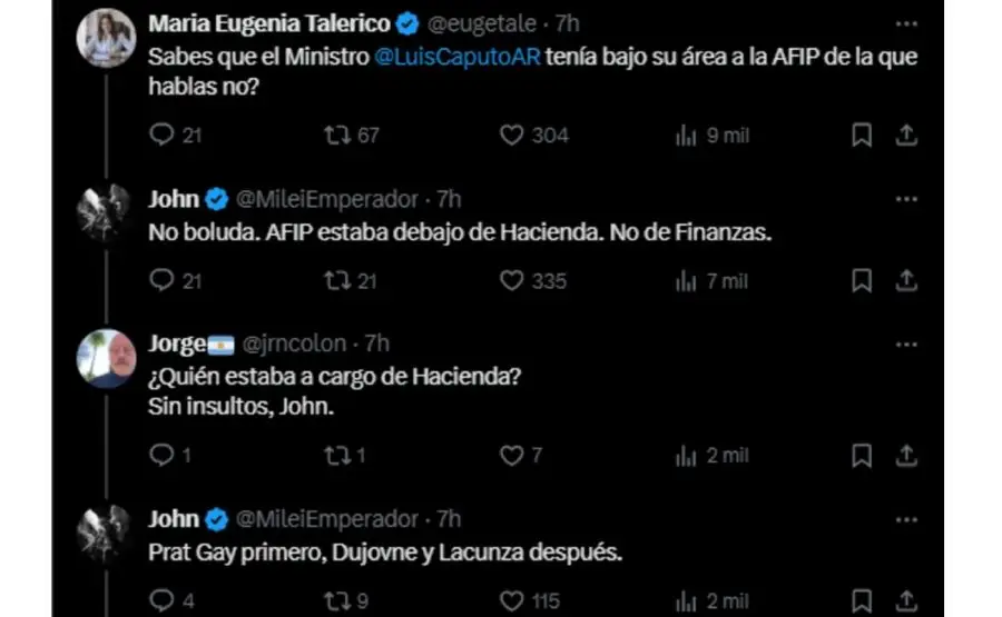 El intercambio en redes entre Santiago Caputo y Talerico