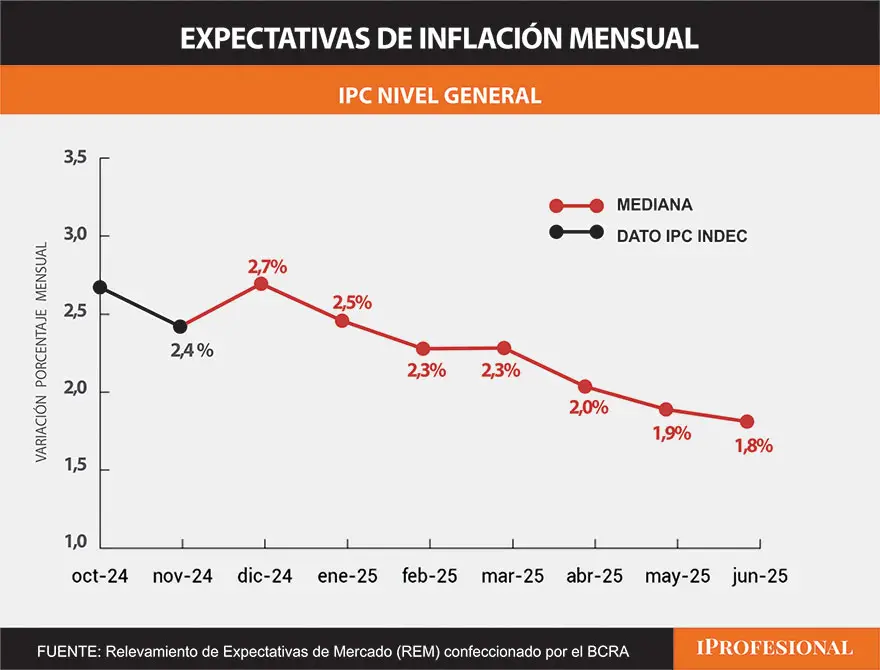 La proyección de la inflación 2024 según el Relevamiento de Expectativas de Mercado (REM) del Banco
