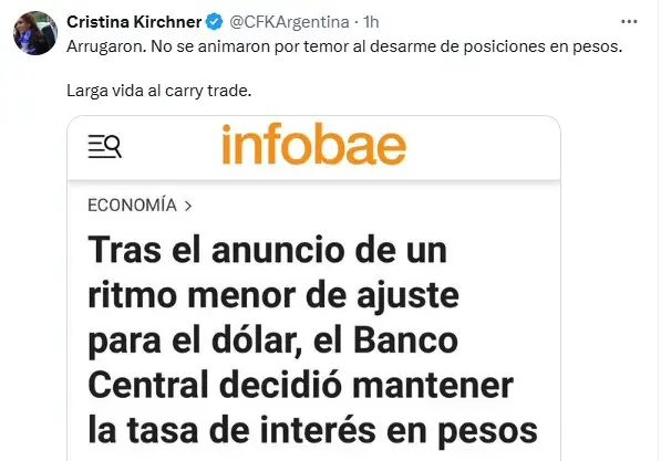 El mensaje de Cristina Kirchner luego de que el Banco Central decidiera mantener las tasas