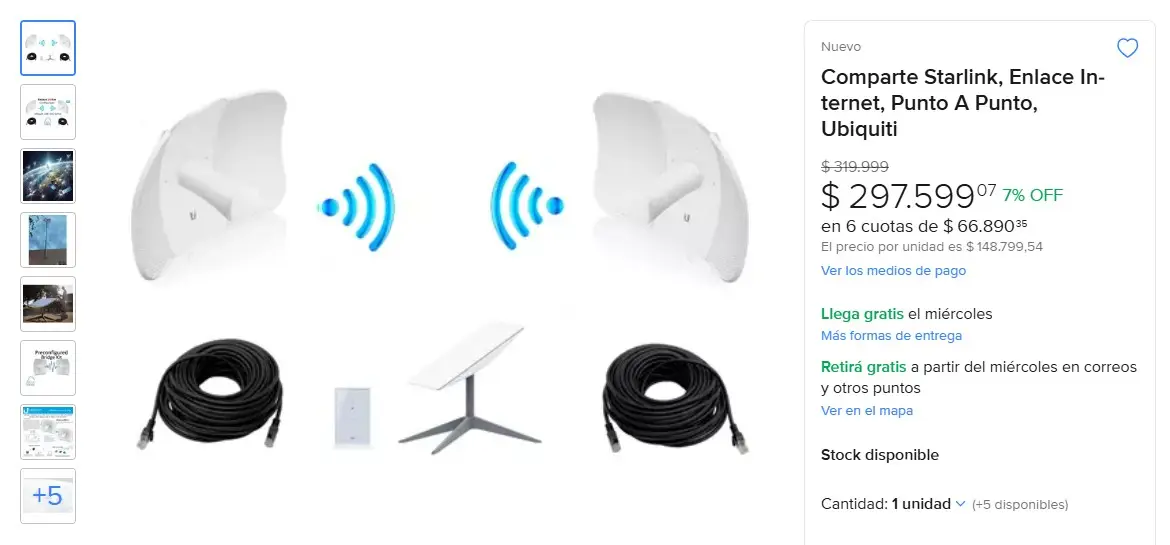 El kit que venden en Mercado Libre para 'compartir Starlink'