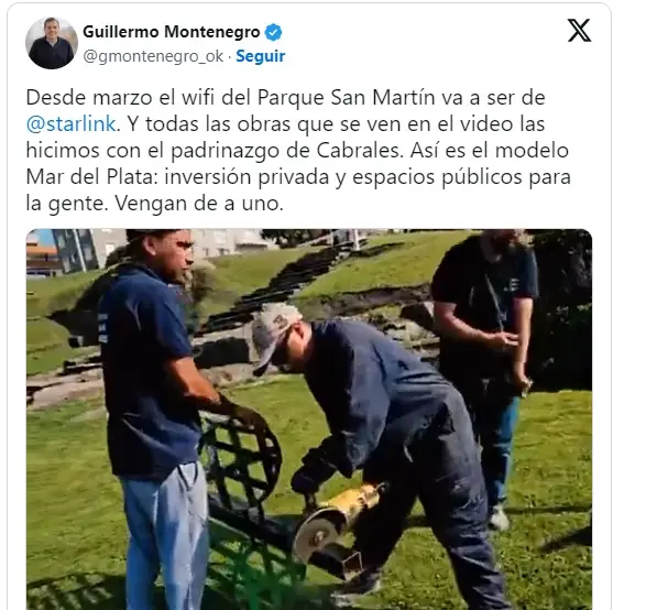 El mensaje que subió Guillermo Montenegro, sobre la instalación de Starlink