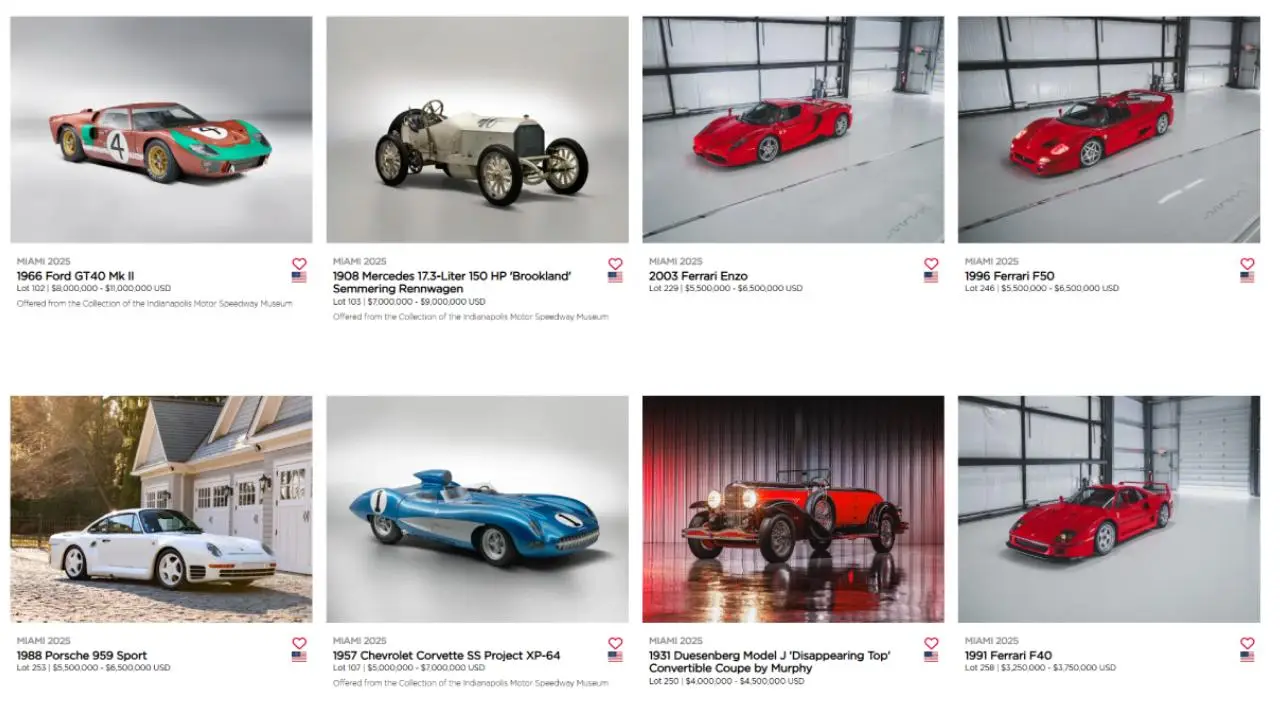 Los autos más caros de la subasta de Moda Miami