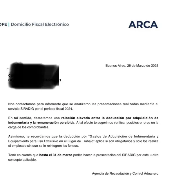 ARCA envía cartas a los contribuyentes avisando que se detectaron inconsistencias