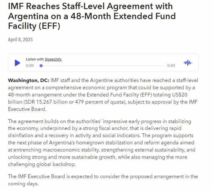 El mensaje del FMI sobre el acuerdo con Argentina