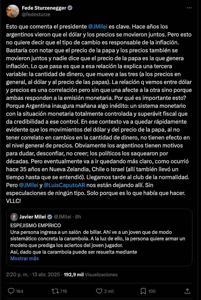 Federico Sturzenegger defendió el nuevo esquema del dólar