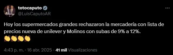 El mensaje de Luis Caputo sobre los precios post salida del cepo al dólar