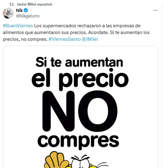 El mensaje que compartió Javier Milei, en plena tensión con los precios