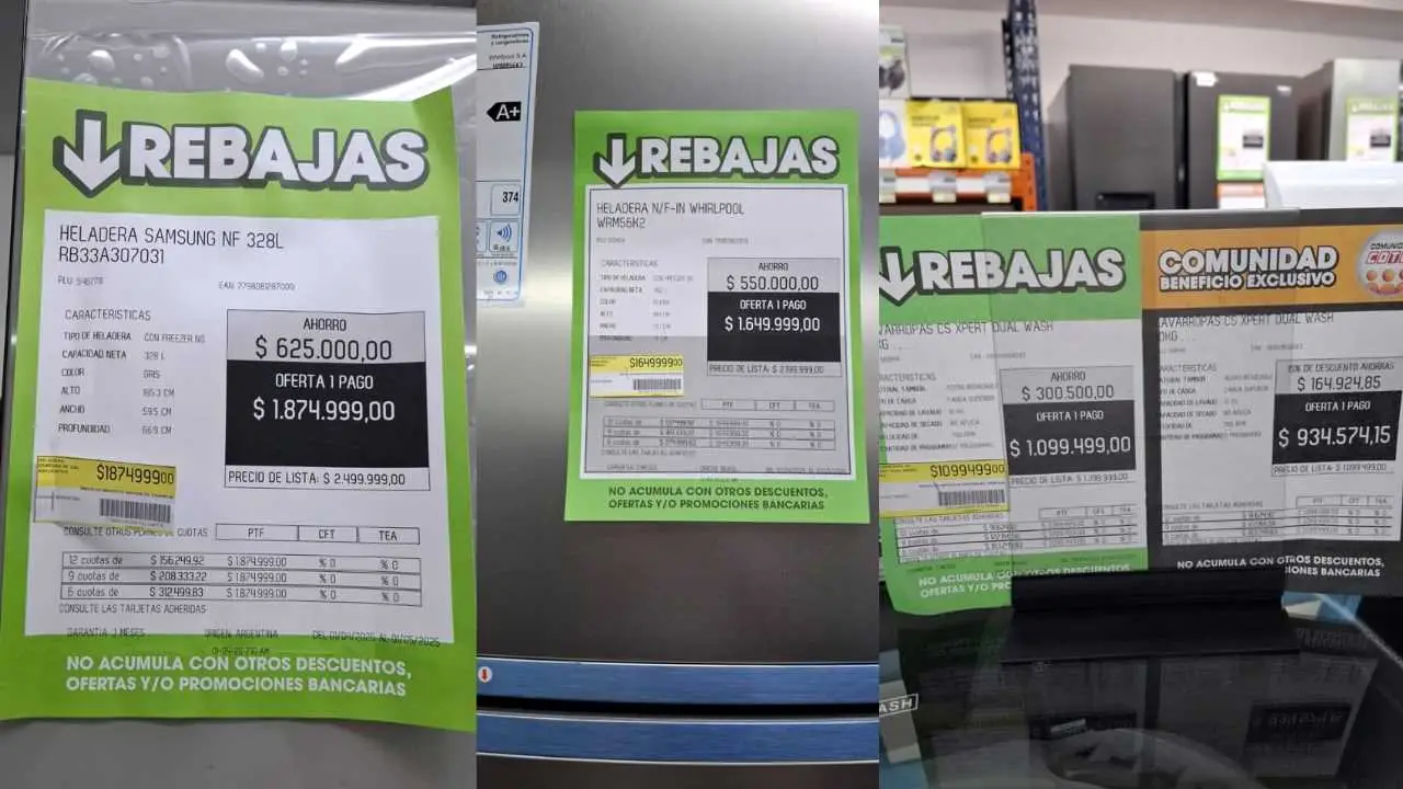 El outlet de Coto vende televisores, heladeras y lavarropas baratos