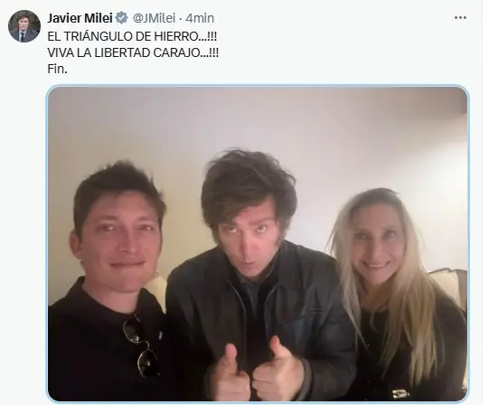El mensaje de Javier Milei junto a Santiago Caputo y su hermana Karina