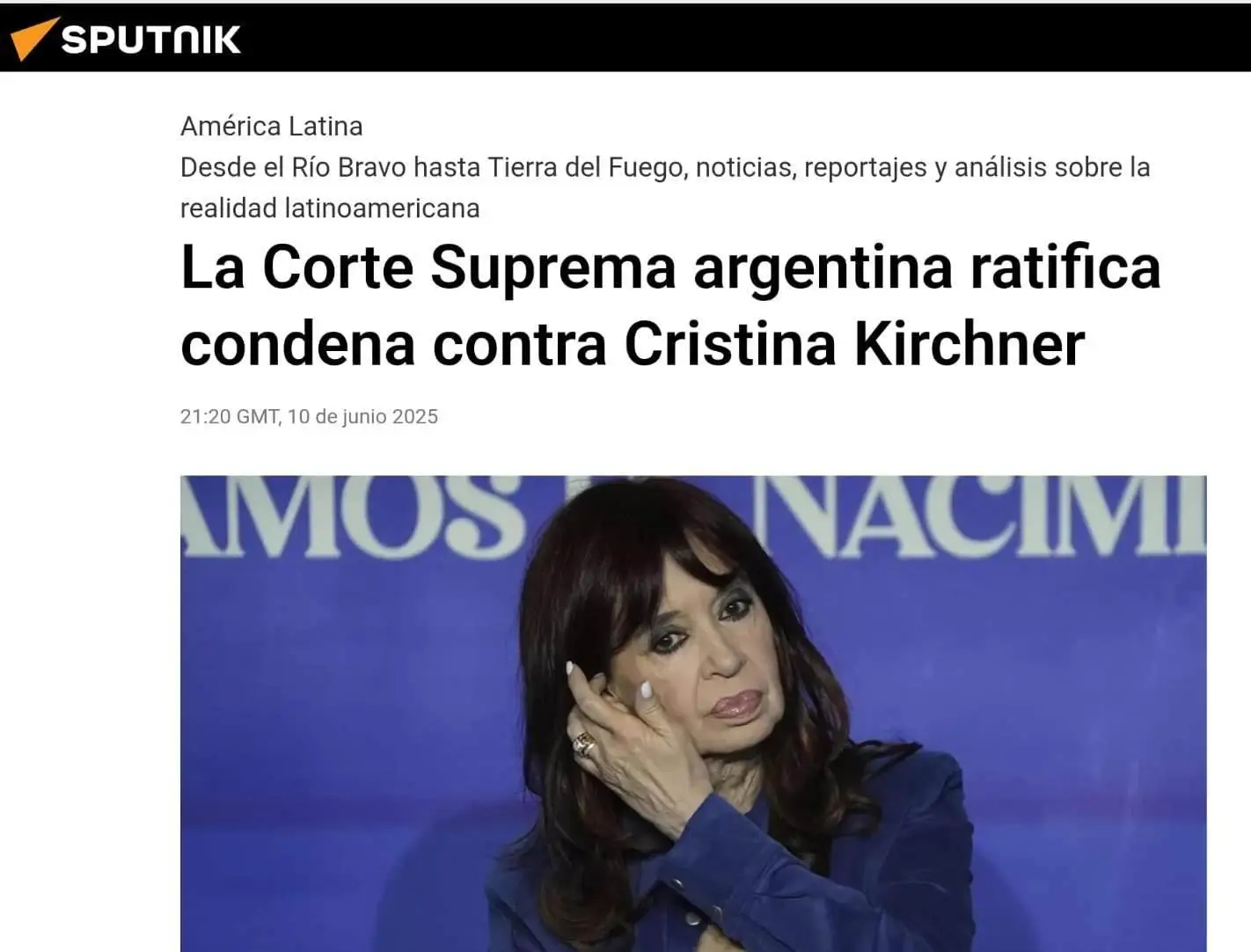 El sitio Sputnik también publicó la noticia en su portada