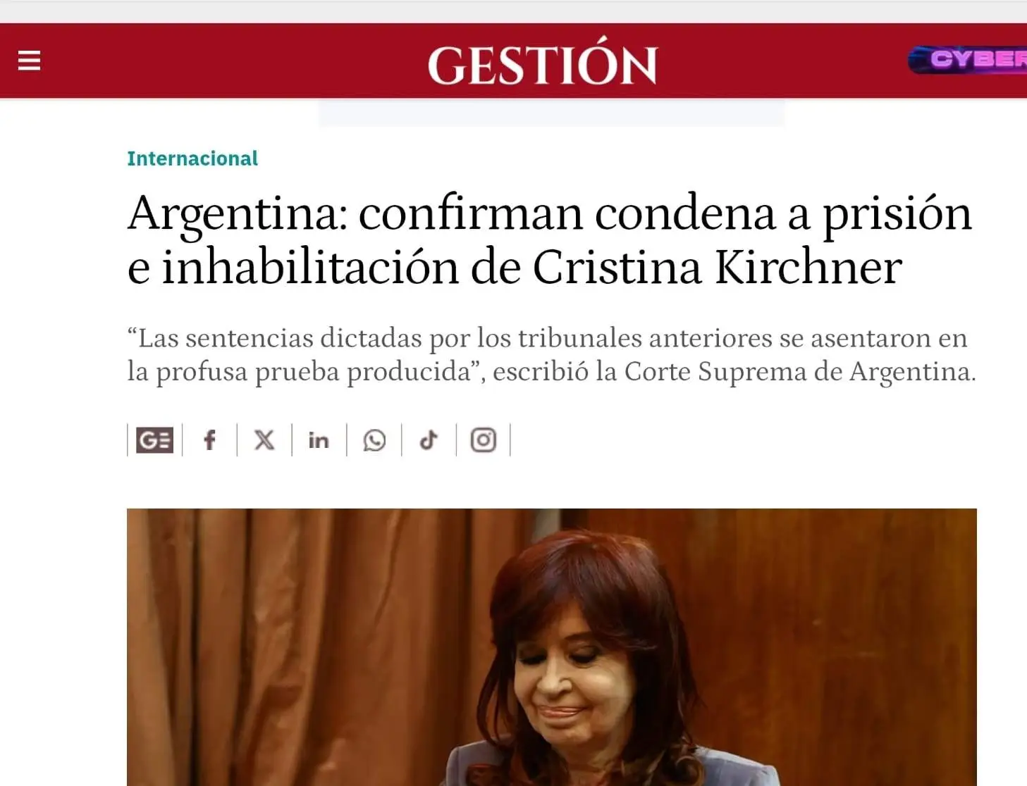 El diario Gestión, de Perú, también mencionó el caso en su portada