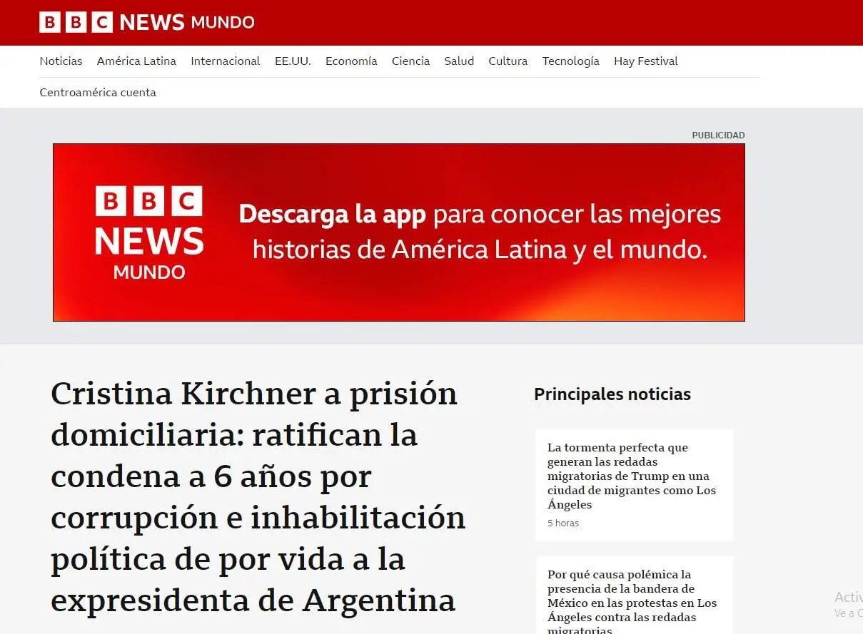 BBC News adelantó que Cristina Kirchner cumplirá prisión domiciliaria