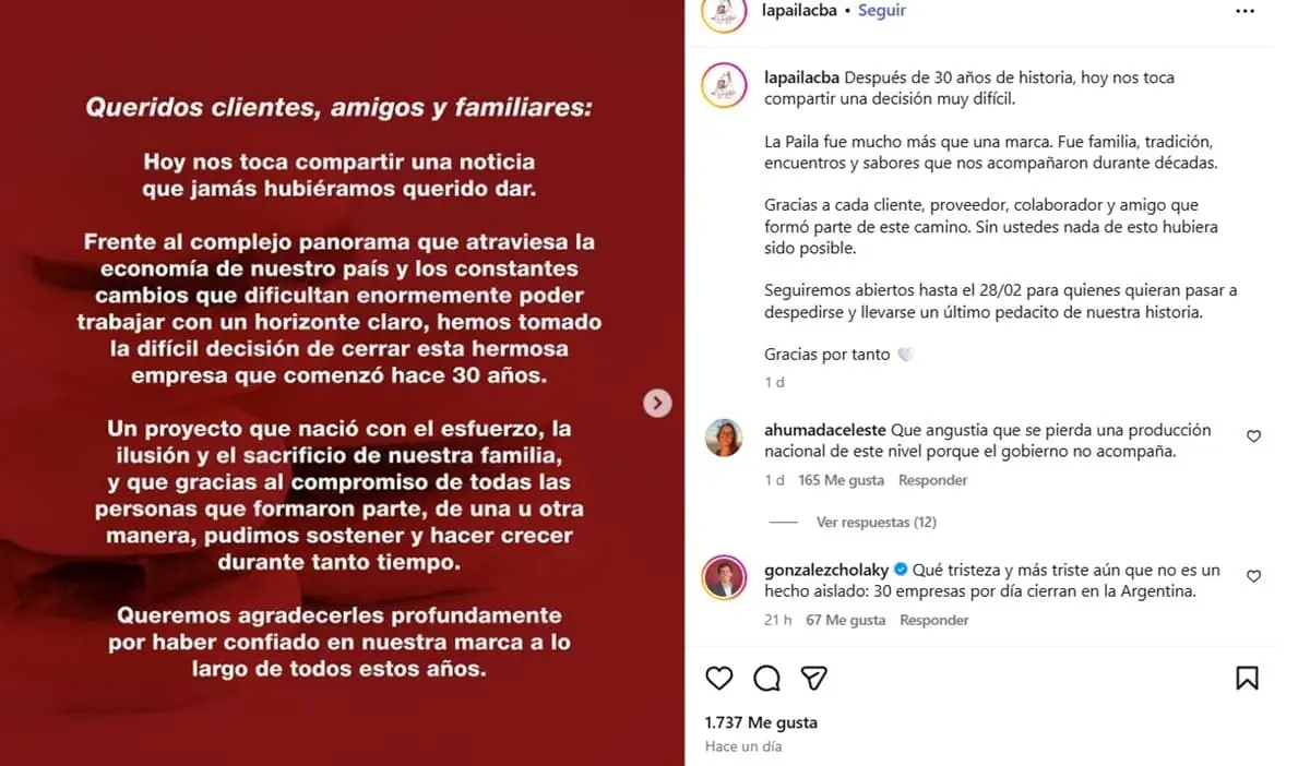 La Paila, la histórica fábrica de alfajores de Córdoba, anunció su cierre definitivo tras 30 años de operaciones