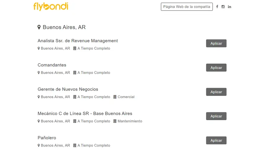 Durante esta semana, Flybondi cuenta con 5 vacantes laborales disponibles.