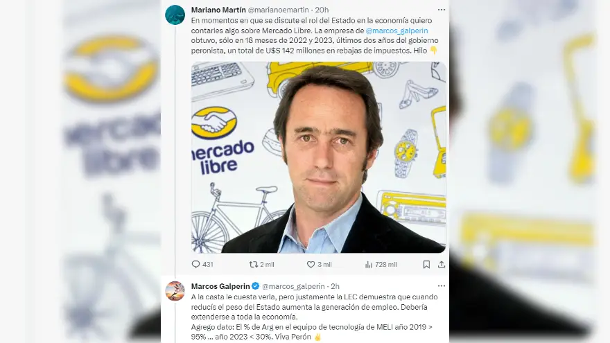 La respuesta de Galperin a los datos del periodista Mariano Martín.