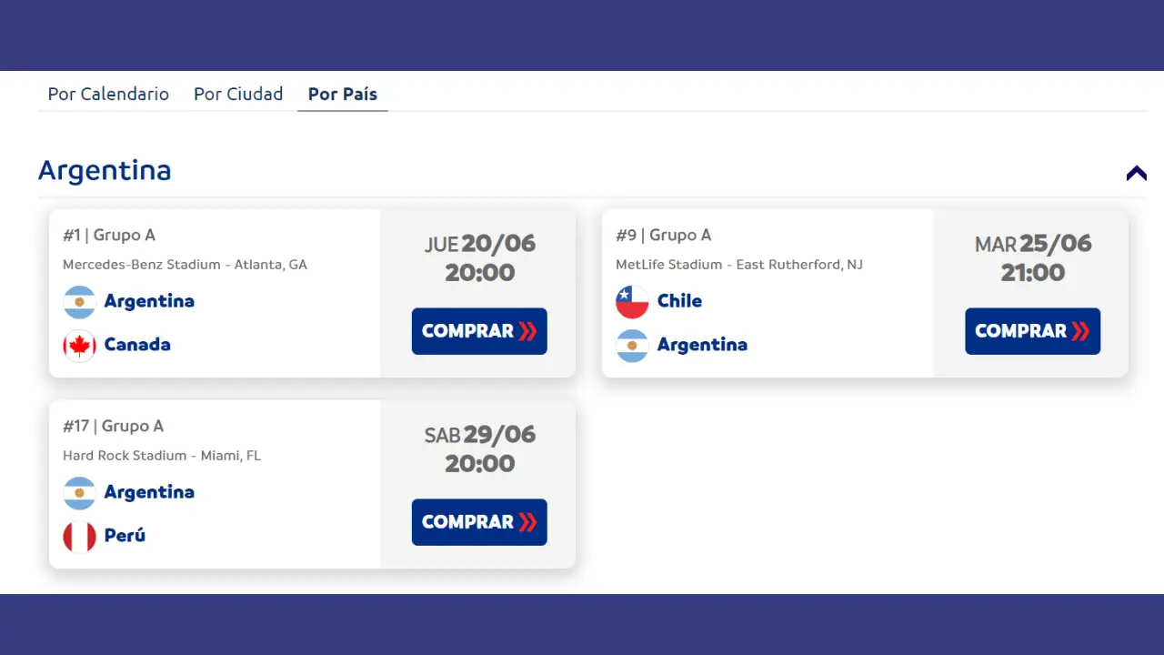 Los partidos de Argentina en el grupo A
