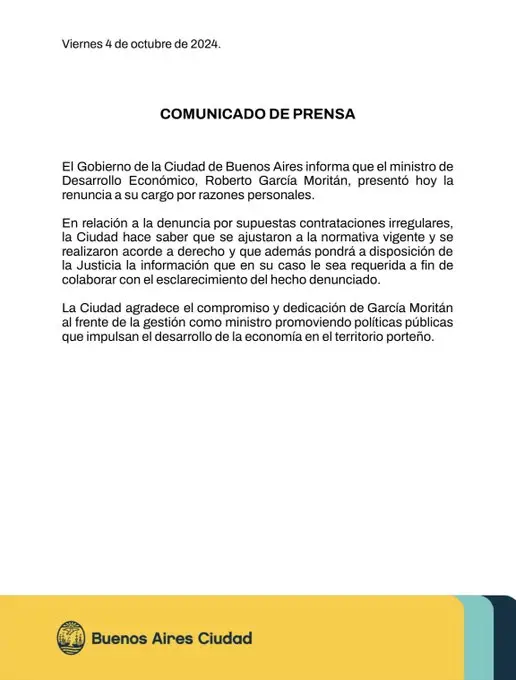 Comunicado oficial de la renuncia 