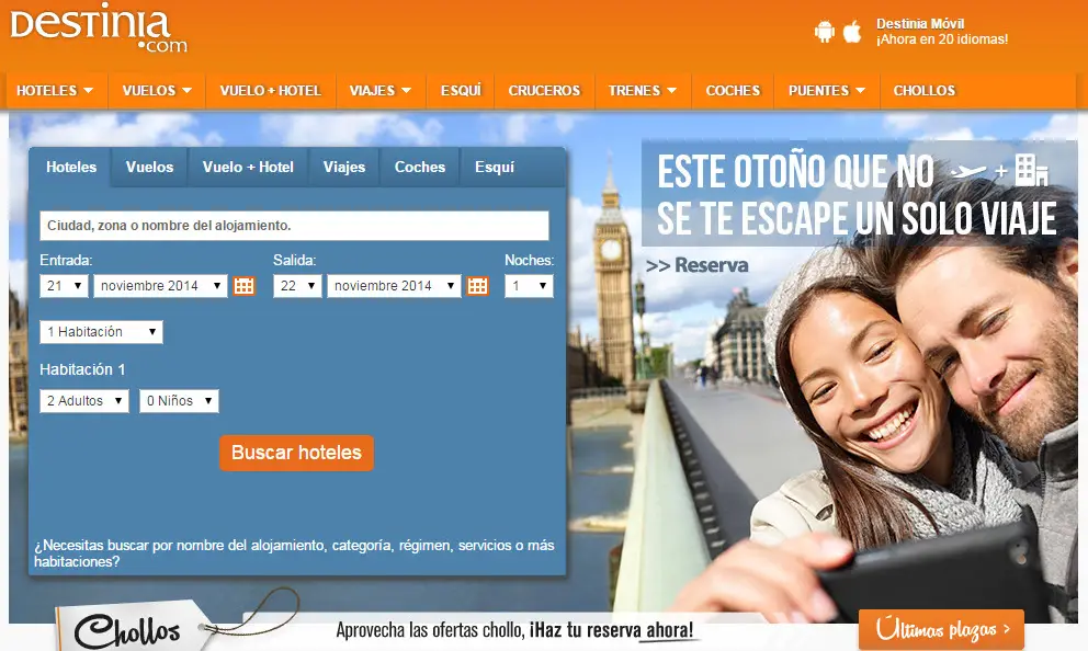 Display del sitio Destinia