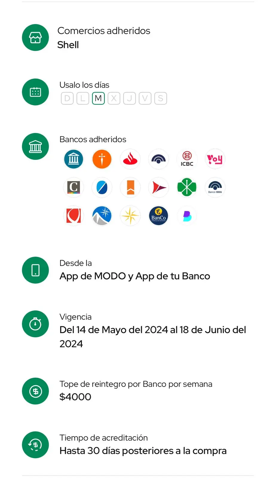 Los detalles de la promoción de MODO