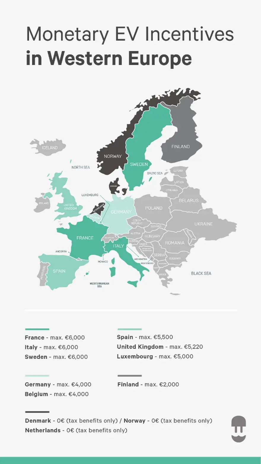 Mapa de los incentivos actuales al coche eléctrico. Fuente: Wallbox