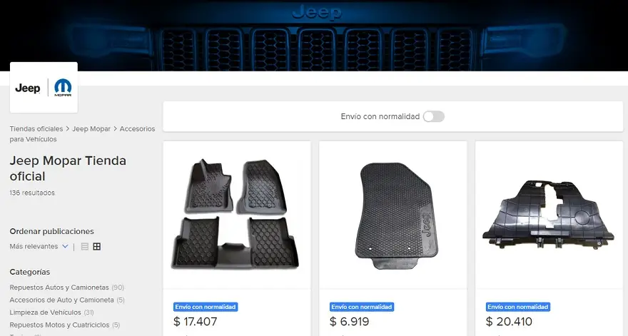 Jeep con su tienda en Mercado Libre.