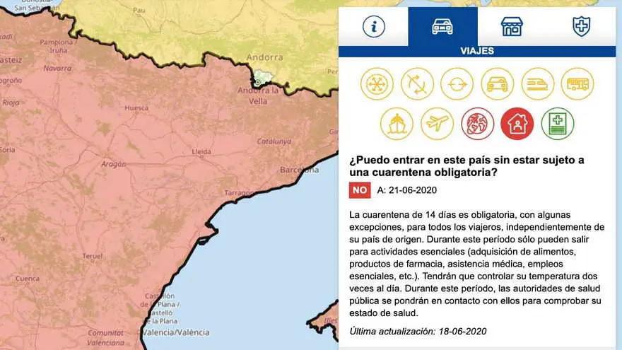 Captura de la plataforma Re-open EU, con detalles actualizados de las distintas limitaciones para cada país