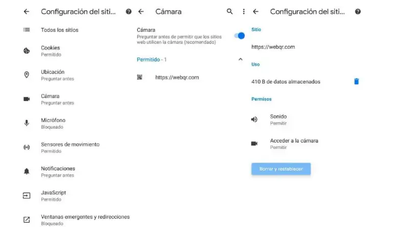Desactivar permisos web desde Android