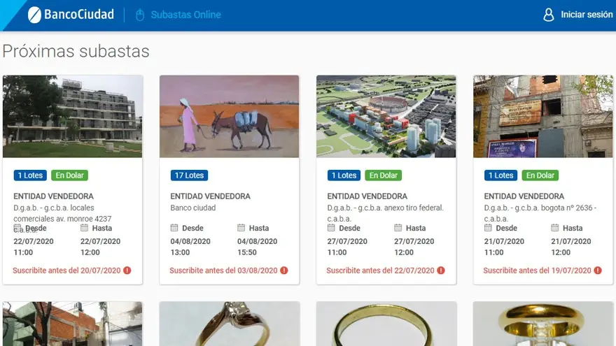 El Banco Ciudad suele ofrecer subastas online dede objetos y propiedades