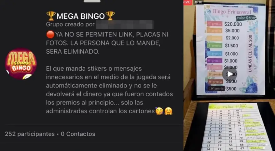 Bingo virtual a través del servicio streaming de Facebook Live y ingreso a grupos privados de WhatsApp 