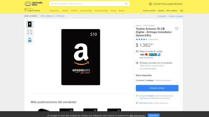 Los usuarios de Mercado Libre venden gift cards de Amazon para gastar en el sitio de Bezos