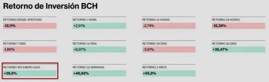 Ganancias y pérdidas capitalizadas con Bitcoin Cash al 24 de diciembre de 2020