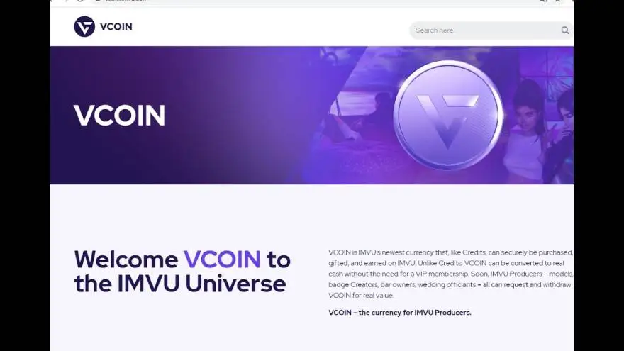 Anuncio de VCOIN en el sitio de IMVU