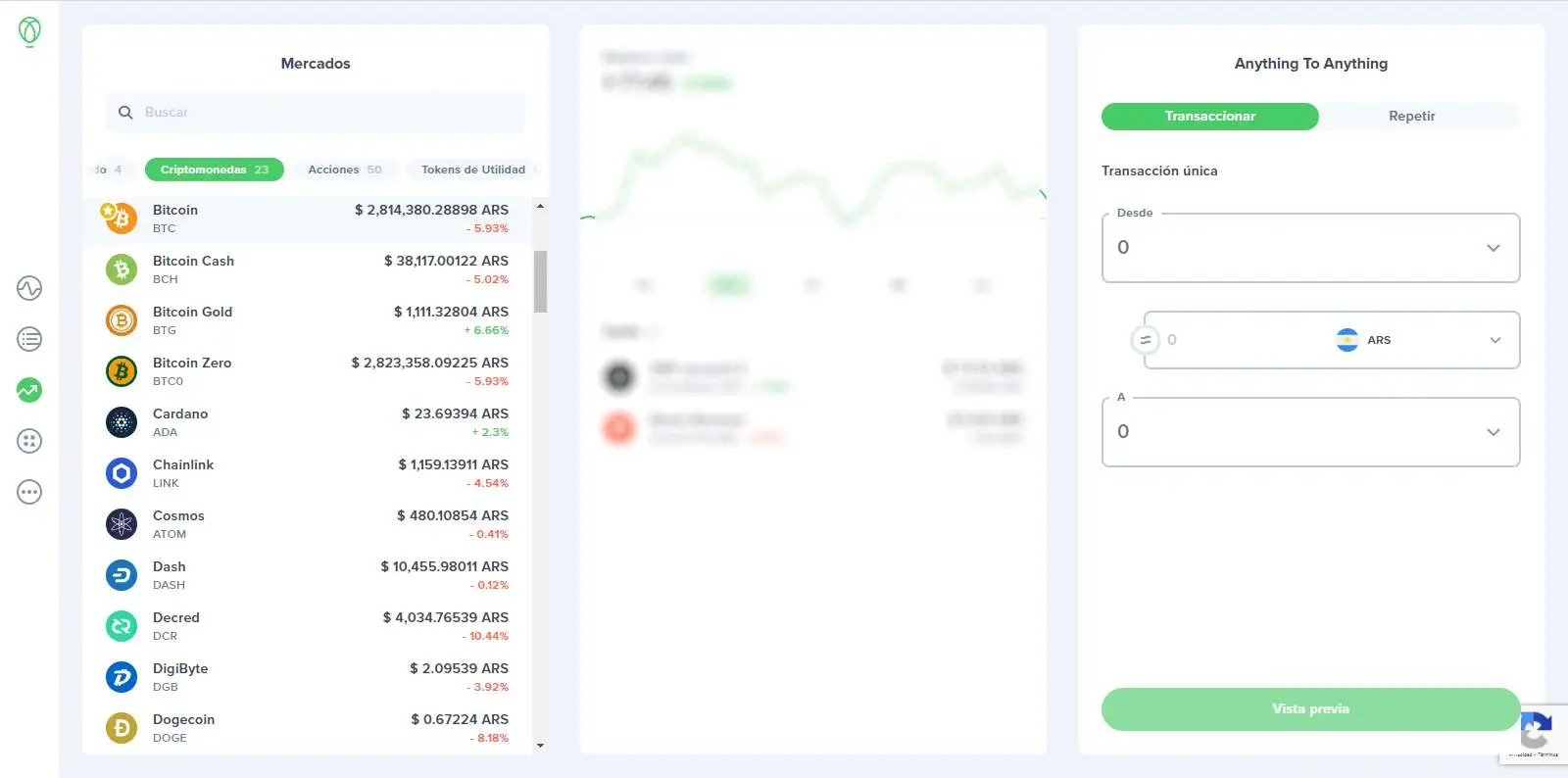 El panel de Uphold da acceso a la principales criptomonedas