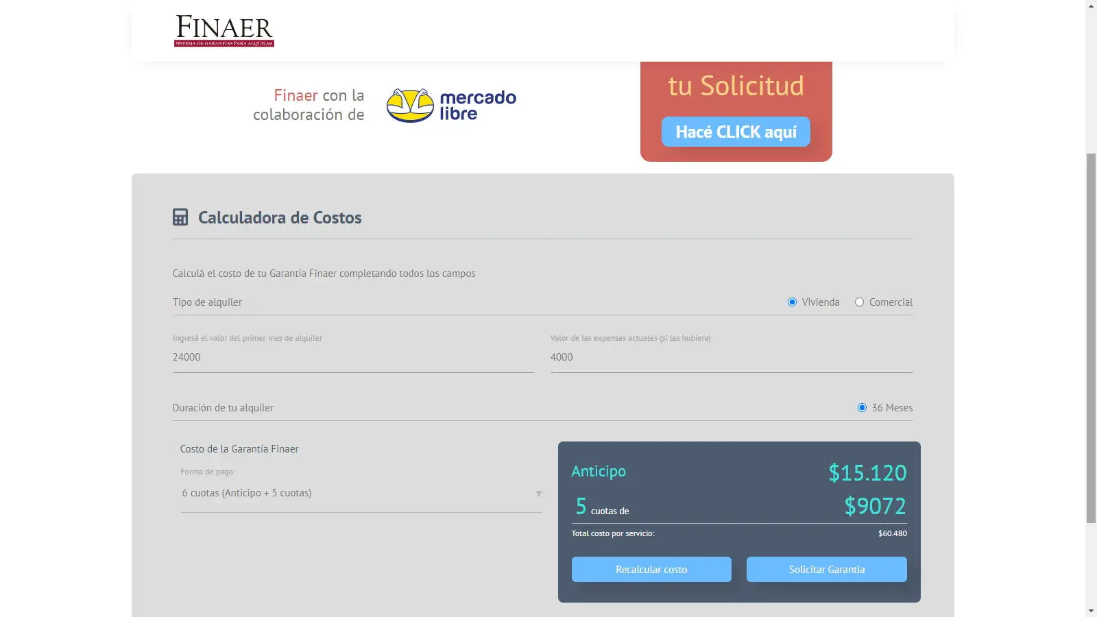 La garantá se puede abonar en un anticipo y seis cuotas