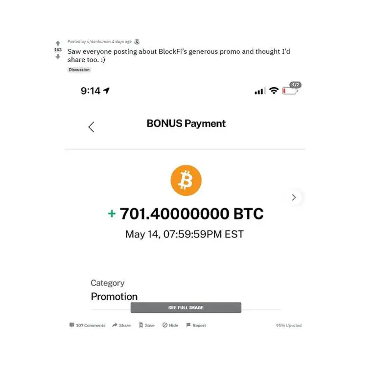 Un usuario exhibe la acreditación de 701 bitcoins en su cuenta de BlockFi. En ese momento esa cifra equivalía a más de USD 32,5 millones