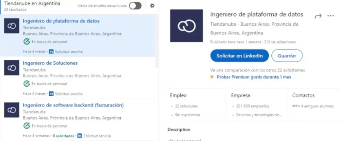 La página de Tiendanube en Linkedin