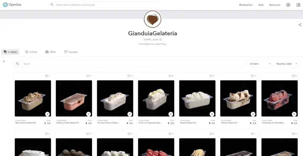 La colección lleva por nombre Crypto Gelato, y reúne alguno de los sabores ofrecidos por la heladería Gianludia. Fuente: Open Sea.