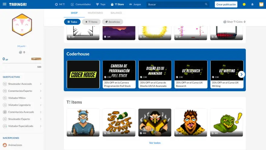 En Taringa! Store se pueden gastar los Taringa! Silver en descuentos en educación online e ítems para usar en la red social