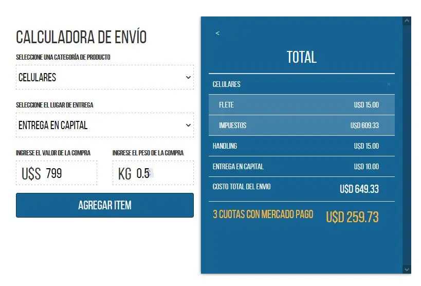 Ejemplo de operación en calculadora de Aerobox