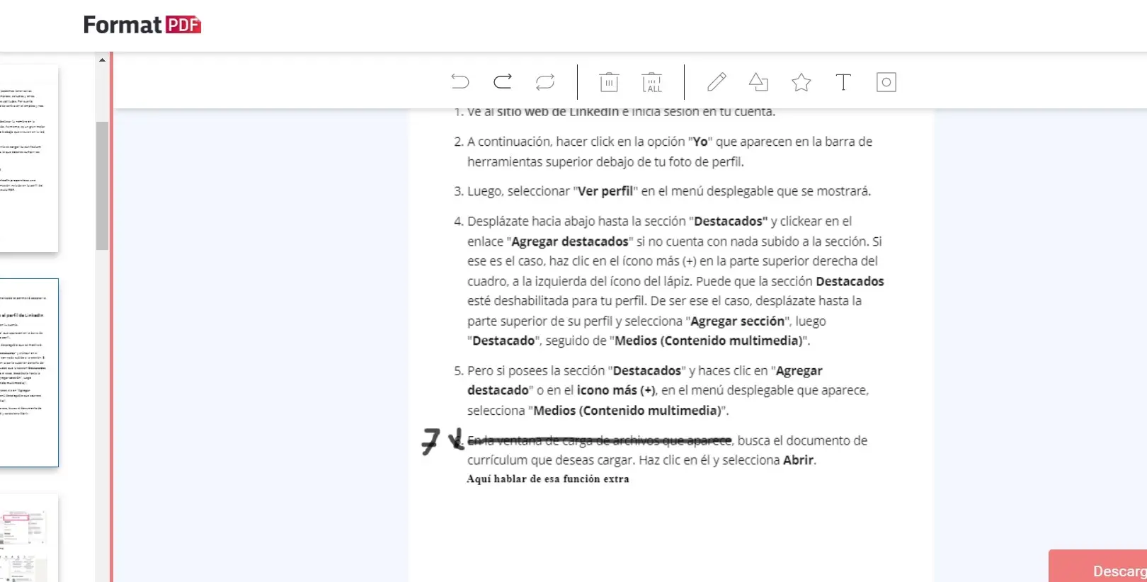 Tachando texto y escribiendo sobre el PDF.