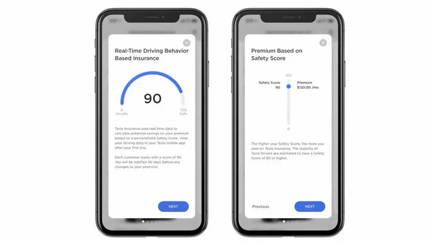 puntuación del seguro en la app de Tesla (Electrek)
