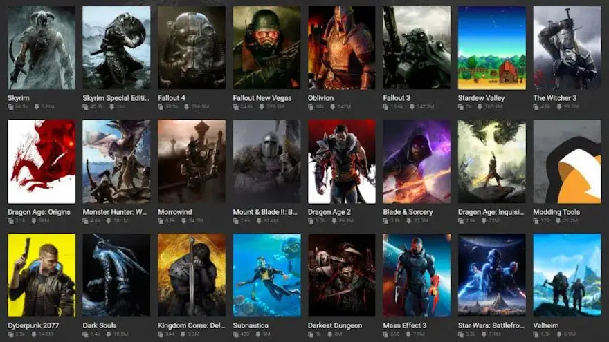 Catálogo de juegos con mods disponibles en NexusMod.