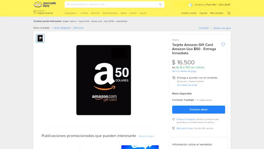 Comprando giftcards de Amazon se accede a un dólar de 330 pesos en Mercado Libre